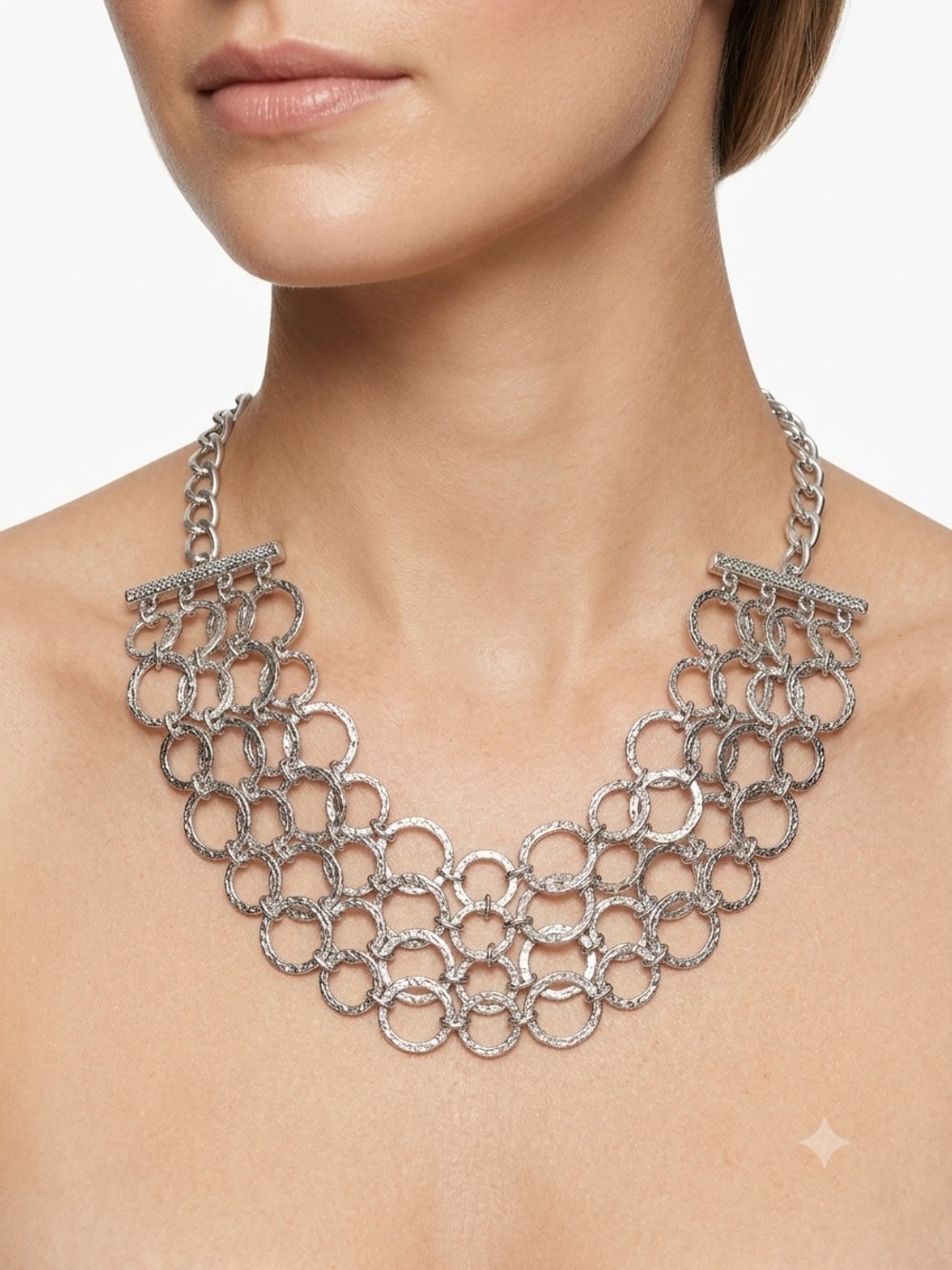 Silver Multi-Row Chain-Link Statement Necklace Signed N